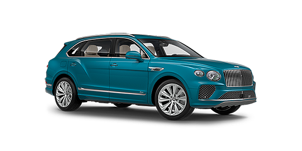 Bentley Bordeaux Bentley Bentayga EWB Azure front side angled view in Topaz blue coloured exterior. 