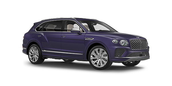 Bentley Bordeaux Bentayga Extended Wheelbase Mulliner luxury SUV front three quarter in Tanzanite Purple paint