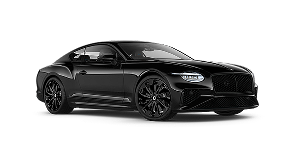 Bentley Bordeaux Bentley Continental GT Black Edition coupe front three quarter in Onyx black paint