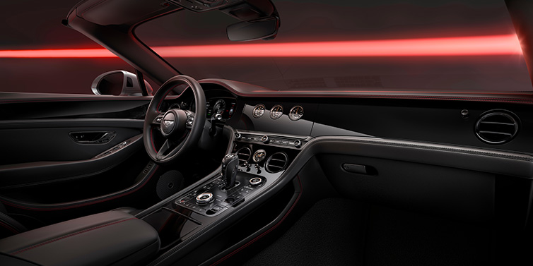 Bentley Bordeaux Bentley Continental GTC Black Edition convertible front interior with Beluga black hide and High Gloss Carbon Fibre veneer
